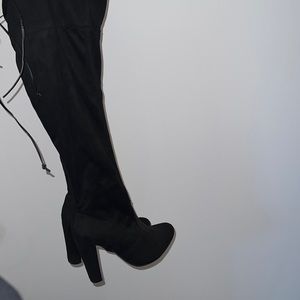 Black Thigh High Heeled Boots | Stretch Suede • Night Out Chic